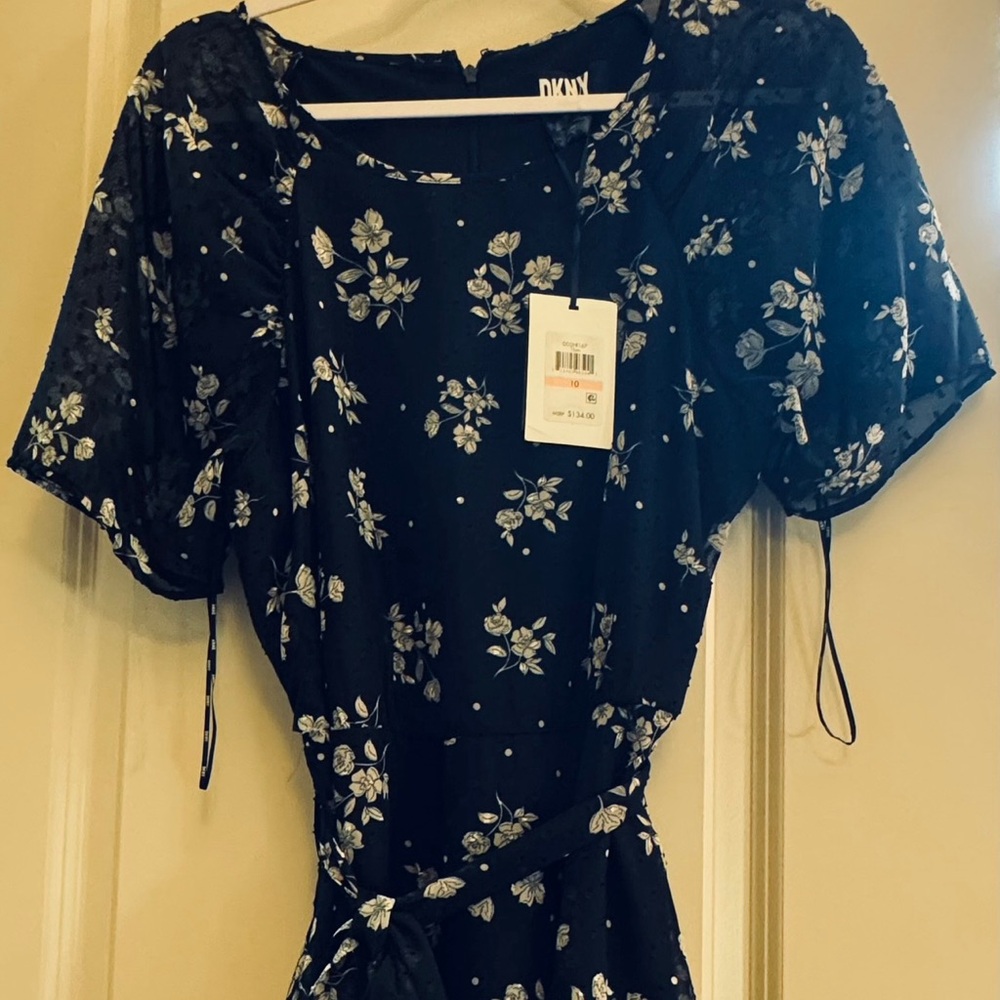 DKNY Black Dress with White Floral Design